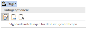 Auswahl nach dem Einfügen über die Zwischenablage Einfüge-Optionen