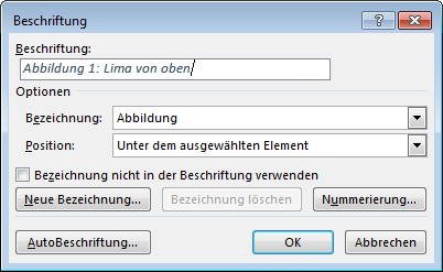 Beschriftung einfügen