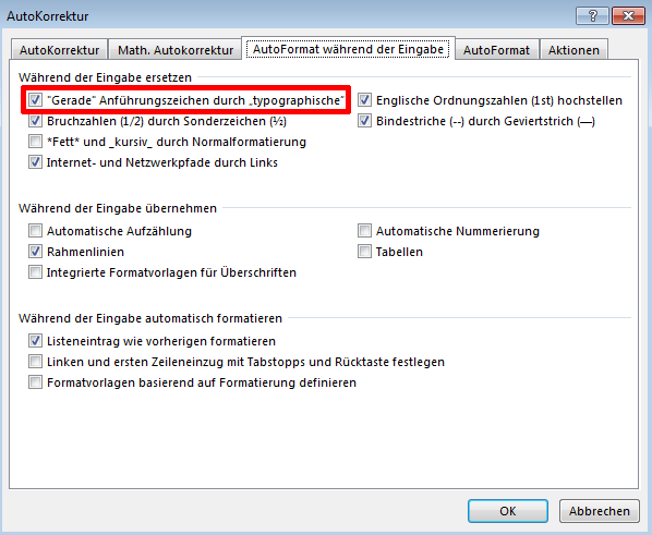 Gerade Anführungszeichen durch typographische ersetzen