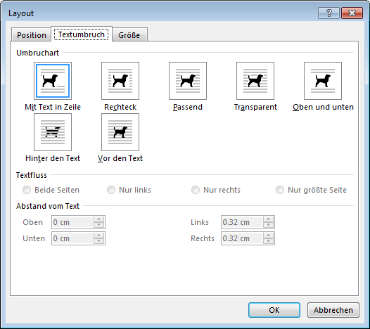 Layouteinstellungen «Textumbruch»