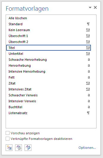 Fenster «Formatvorlagen»